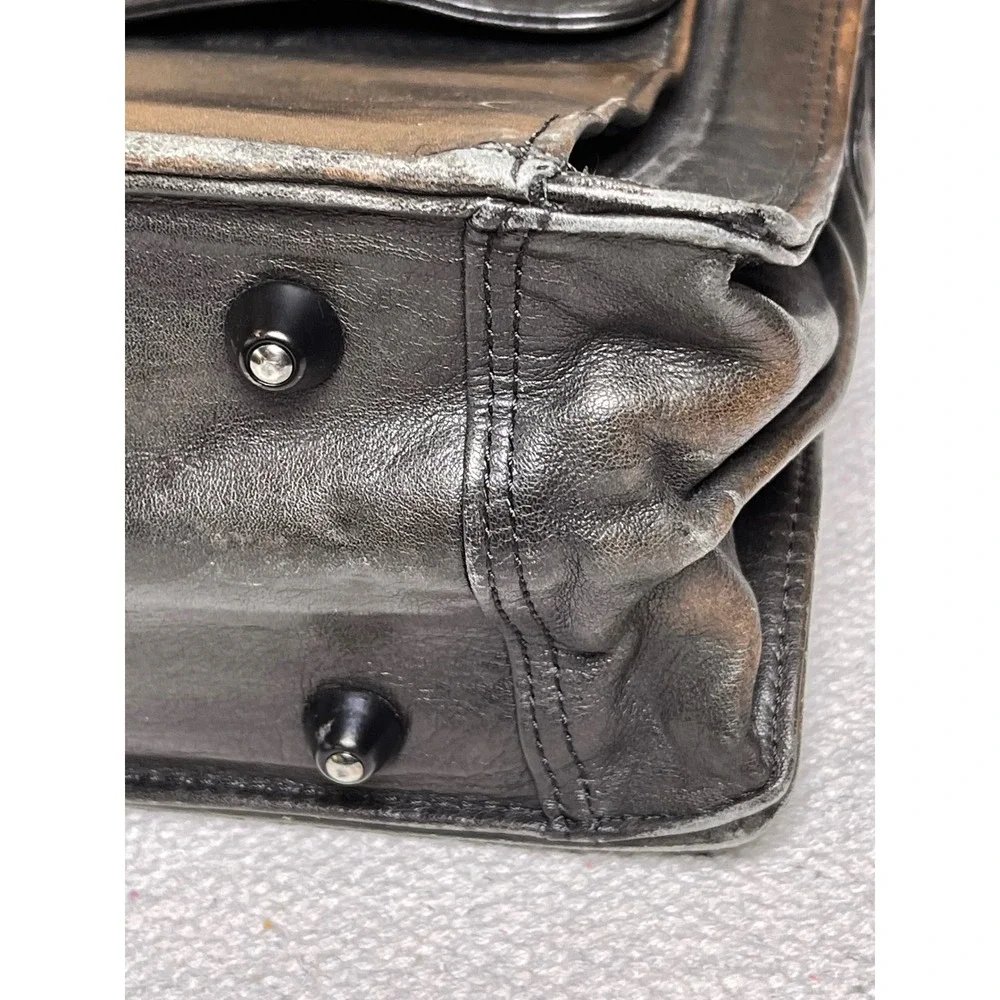 Scully Genuine Leather Brown Black Briefcase Work Bag Distressed Patina